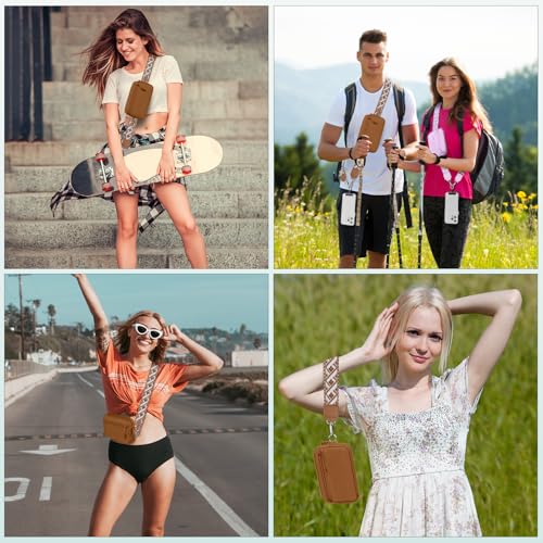 Image of YFWE Clip and Go Strap for Phone with Wallet Crossbody, Adjustable Phone Lanyard with Detachable RFID Wristlet Wallet, Pattern Strap - Bronze(L)