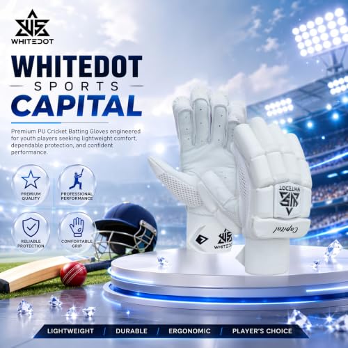 Image of WHITEDOT Sports Capital Cricket Batting Gloves||Suitable for Boys|Small Right Hand||White, Leather