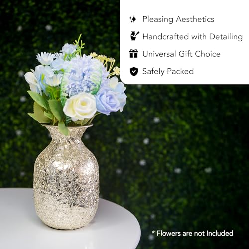 Image of Nostrae by Ekhasa Unbreakable Metallic Silver Flower Vase for Home Decor | Aesthetic Flower Vase Gift for Weddings, Housewarmings | Decorative Mosaic Vase for Living Room, Dining Table, Office