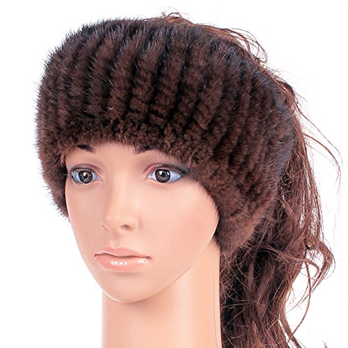 Genuine Winter and Autumn Mink Fur Headband Women Winter (Brown)