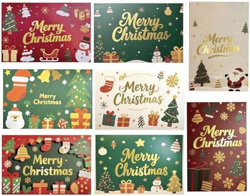 Christmas Cards Set 8 Pack, 6" x 4" Foldable Holiday Greeting Cards, 350gsm White Cardstock with Gold Foil – Includes 1 Envelopes, Blank Inside – Boxed Xmas Cards for Family, Friends, Office Use