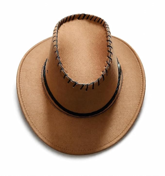 Image of Western Cowboy Hat for Men & Women | Classic Western Style Hat with Braided Band | Lightweight & Comfortable | Outdoor, Party & Travel Wear | Tan