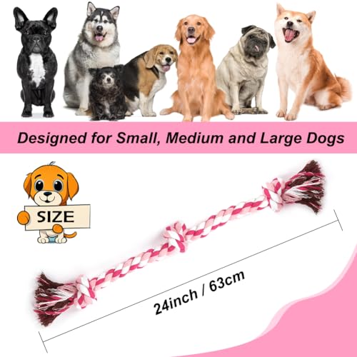 Dog Rope Toys 3 Knots Chew Rope Toy for Small Medium and Large Dogs Natural Cotton Dog Pull Rope for Tug of War and Teeth Cleaning pink  Cucciolini Doodles Dog rope toys 3 knots chew rope toy for small medium and large dogs natural cotton dog pull rope for tug of war and teeth cleaning pink   cucciolini doodles