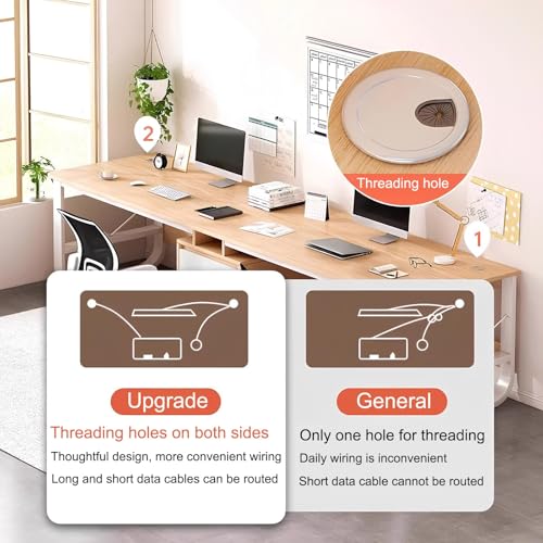 ナチュラル木製パソコンデスク 3引き出し付き Amazon | パソコンデスク、大型デュアルワークステーション