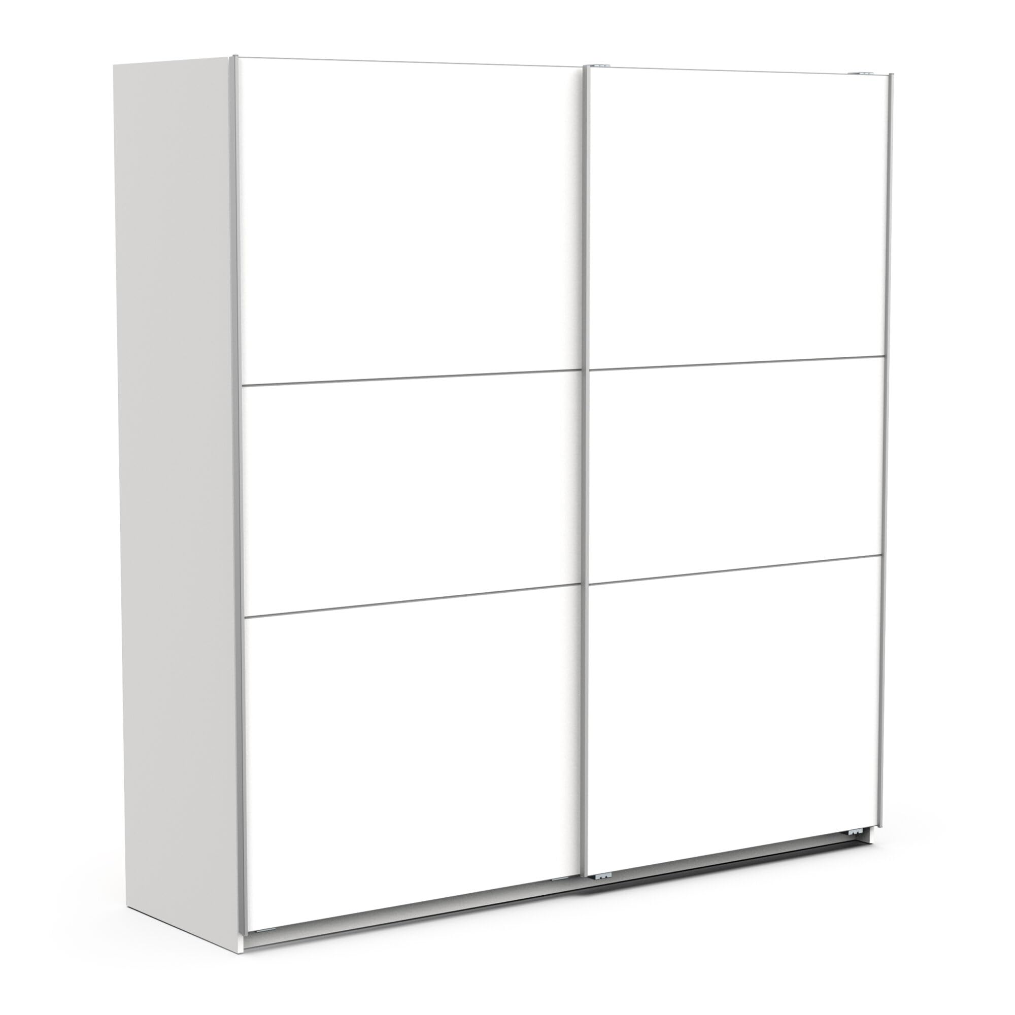 Demeyere 190003 Porta Scorrevole con Armadio Moderno, Colore: Bianco Opaco e Finiture in Metallo, 194.5 x 59.9 x 203 cm, Legno Ingegnerizzato, Grigio