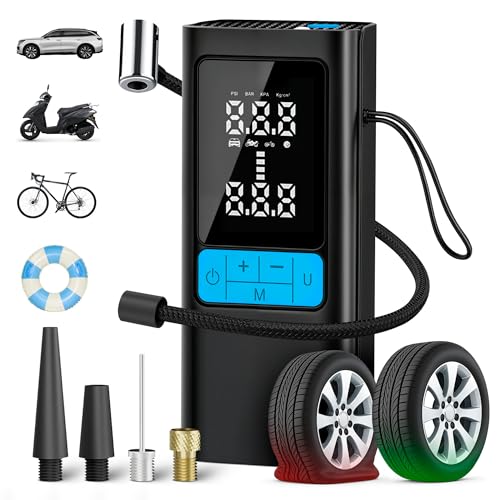 Portable Air Compressor 150PSI, Tire Inflator with Digital Display & Auto Stop, Cordless Air Pump for Car Tires, Motorcycle, Bike, Ball - Battery-Powered Air Compressor for Car Accessories