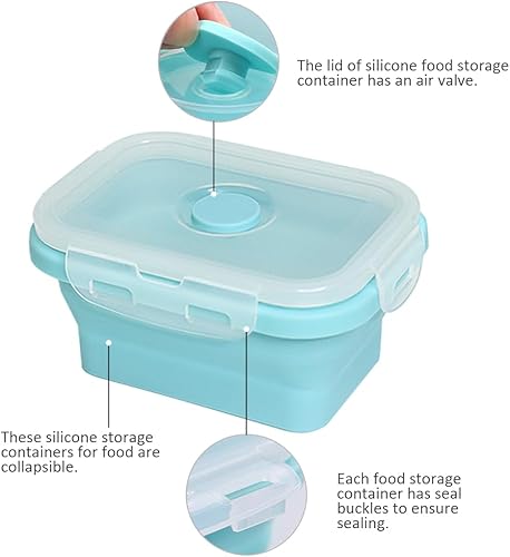 Miniatura 3 de Alimat PluS Contenedores de almacenamiento de alimentos plegables de silicona de 11.8 onzas con tapas, juego de 3 recipientes plegables de