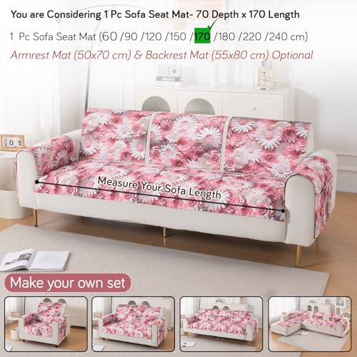 Image of HOKIPO 'Nature Muse' Premium HD Printed Holland Velvet Sofa Cover Mat for 1 /2 /3 Seater & L-Shape Sofa. Make Your Own Sofa Cover Set, Mat 70(D) x 170(L) cm, Blush Bouquet (IN-917-D6)