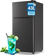 Package Delivery Boxes 2 Doors Refrigerator, Customized Sticker Fridge with Freezer,Suitable for Home/Office/APT,Smoky Gray(15 * 14.5 * 31 in)