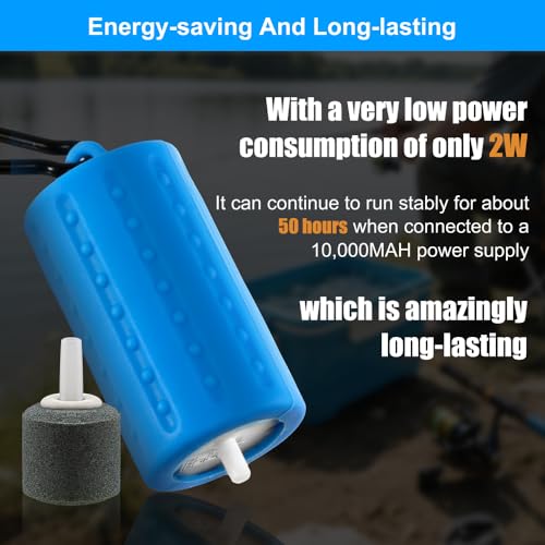 Image of DaToo USB Mini Aquarium Air Pump Ultra Quiet Fish Tank Air Pump with Black Hanging Clasp Portable Aquarium Oxygen Aerator Pump Includes Fish Tank Airline Tubing and Air Stone(1W /2W /3W)
