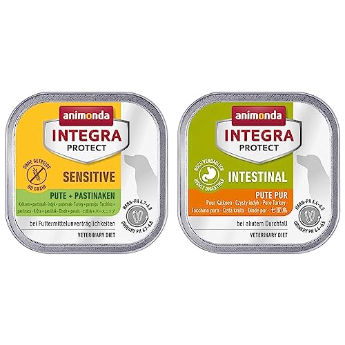 animonda Integra Protect Sensitive Hund & animonda Integra Protect Hunde Intestinal, Diät Hundefutter, Nassfutter bei Durchfall oder Erbrechen, Pute Pur, 11 x 150 g