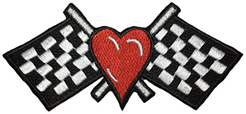 Papapatch Red Heart Checkered Black And White Flag Race Track Racing Victory Biker Motorcycle Jacket Vest Diy Sew On Iron On Embroidered Applique Patch (Iron-Check-Flag-Heart) #TOP6