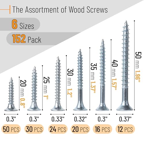 mr pen- wood screws assortment kit 152 pcs silver phillips tips assorted wood screws 6 sizes 2 1-12 1-14 1 34 12