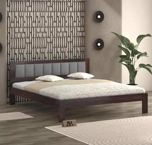 Image of Sheesham Wood King Size Bed Without Storage | Wooden Double Beds Cot for Bedroom Furniture | Palang Double Bed for Hotel (DIY- Customer Side Self Assembly) 1 Year Warranty - Walnut