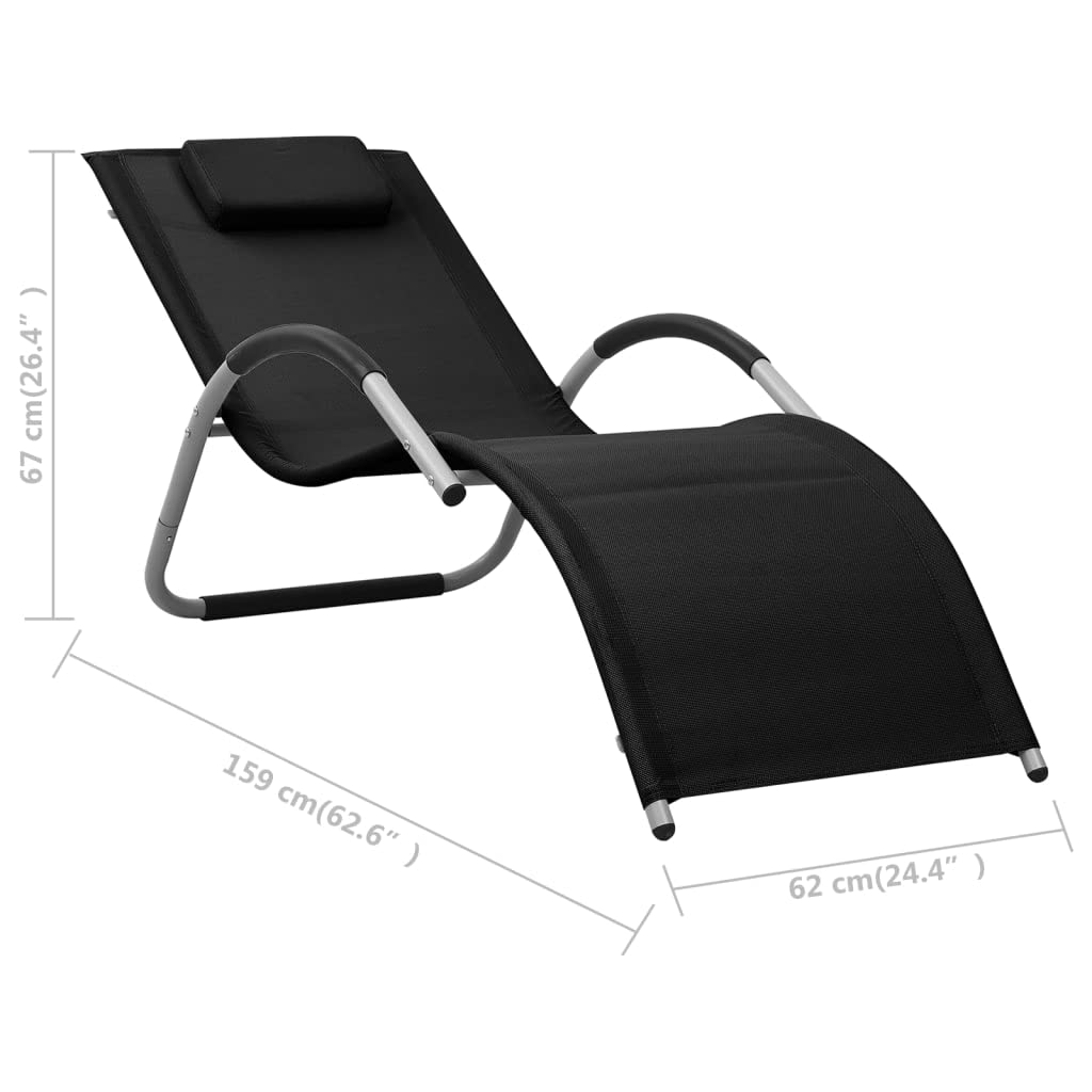 Leżak tekstylenowy czarny i szary z aluminiową ramą, odporny na warunki atmosferyczne, regulowany, składany, łącznie ze zdejmowaną poduszką, idealny do ogrodu, na taras, balkon, plażę i basen
