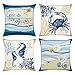 Bonhause Fundas de Cojín Playa 45x45cm Funda de Almohada Caballo de Mar Cangrejo Estrella de Mar Terciopelo Suave Cojines Decorativos para Sofá Cama Hogar Exterior Juego de 4