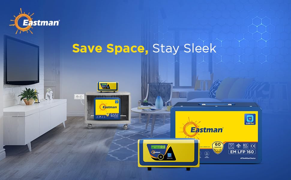 Image of Eastman HUPS Lith Tec 1500VA /12V Square Wave Inverter & 100AH Lithium Battery Combo for Offices and Shops | Fast Charging | Warranty - 5 Year on Battery, 3 Years on Inverter & 10 Years on Transformer