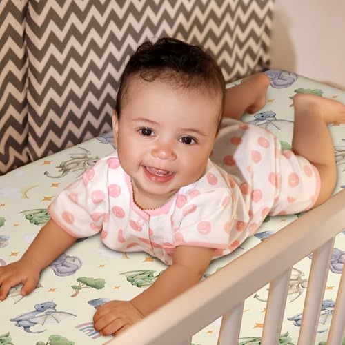 Image of Mindsoft 2 Pcs 24 in x 38 in Watercolor Dragon Infant Crib Sheets Set Mini Portable Crib Sheet Newborn Bedding Nursery Baby Sheets for Girl Boys Baby Gifts Breathable Only for Pack and Play