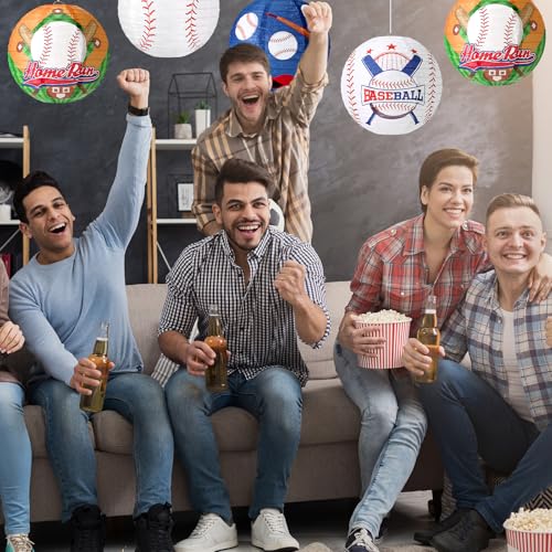 Image of VIHOSE 12 Pieces Baseball Paper Lanterns Sports Party Decorations Baseball Hanging Lanterns Round Paper Lamp for Sport Themed Birthday Party Bar Softball Game