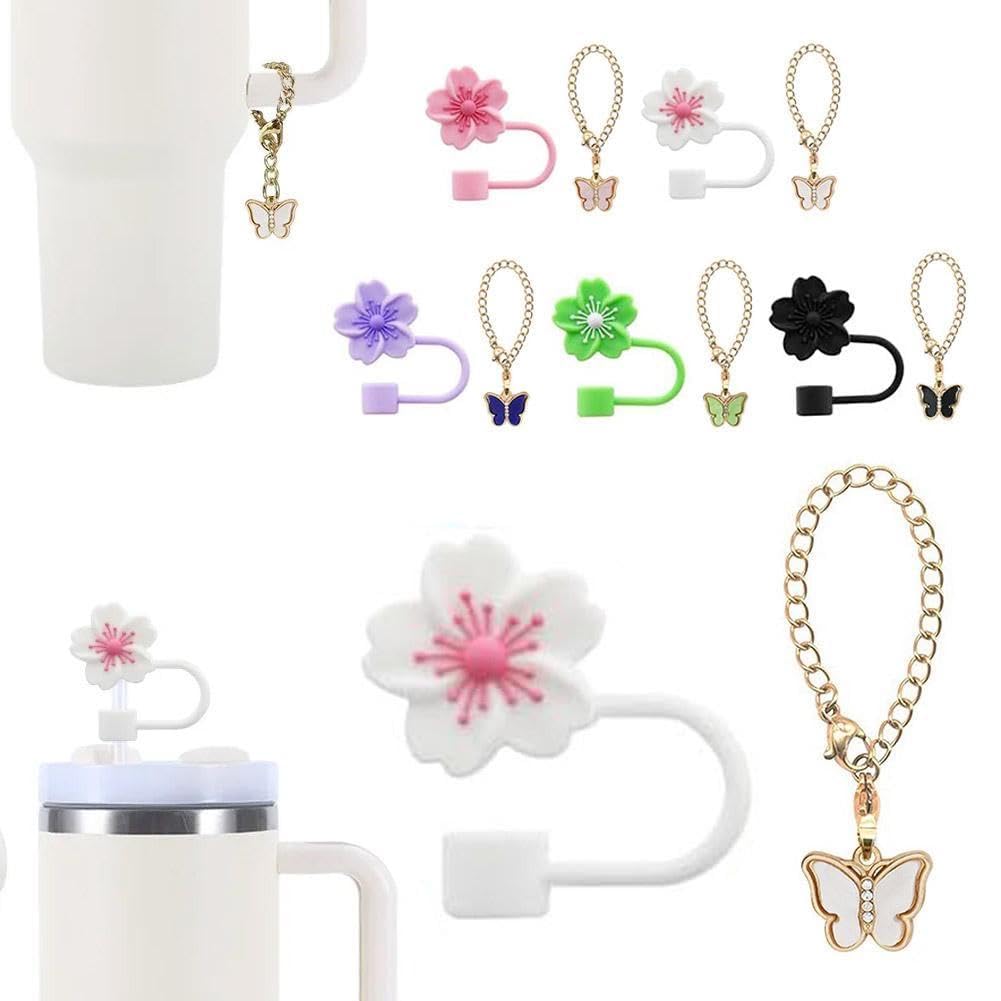 Strohhalm-Abdeckung & Kette Für Stanley-Becher – Kristallblumen & Schmetterling, 10 Mm Silikon