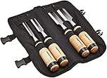 Amazon Basics scalpelli per la lavorazione del legno in robusto acciaio al cromo vanadio, 4 unità, 1/2" - 1.25", con manico in legno e custodia