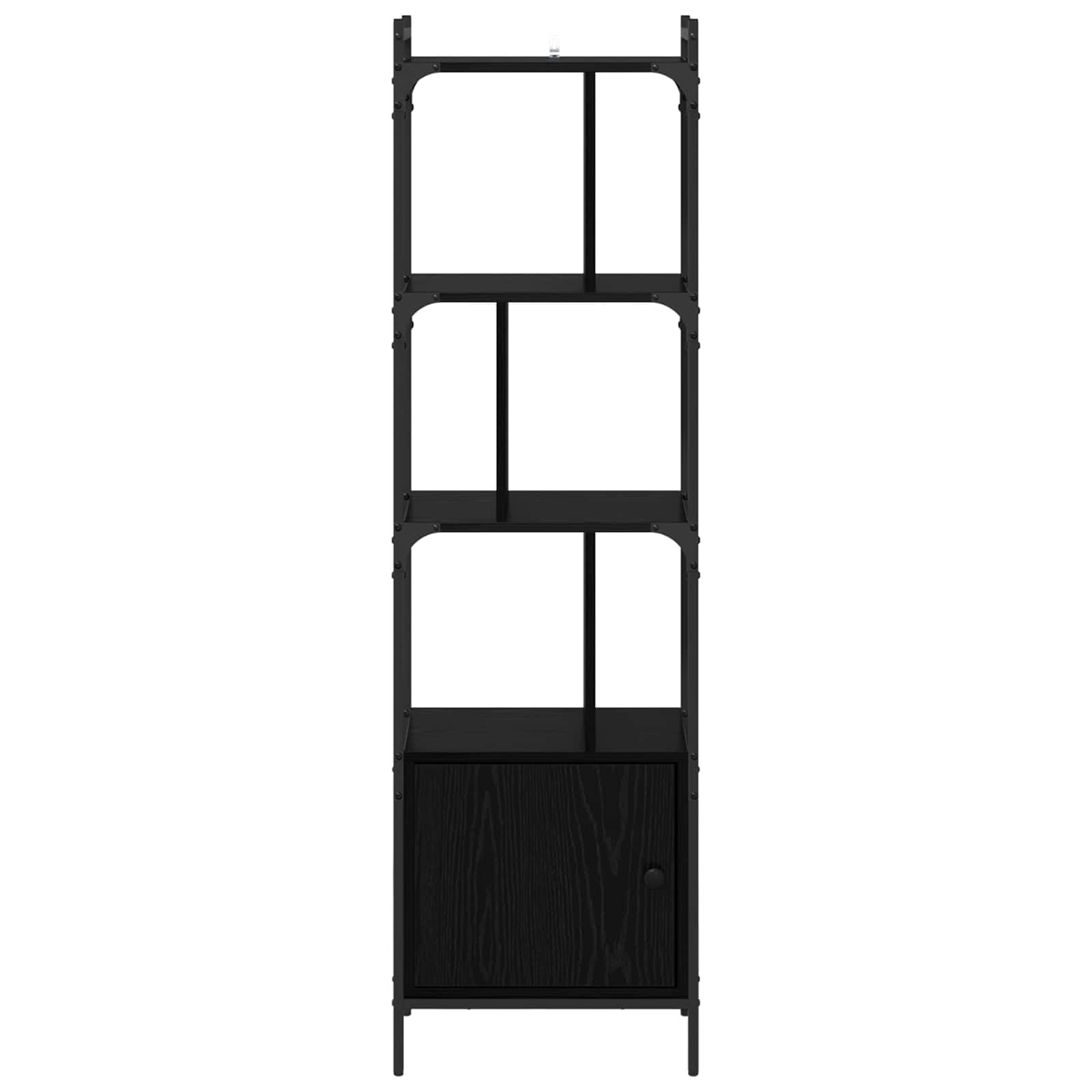 Libreria nera effetto rovere, 44,5 x 30 x 154,5 cm, con 6 ripiani aperti e porta, robusto materiale in legno, versatile, per soggiorno, studio, cameretta dei bambini
