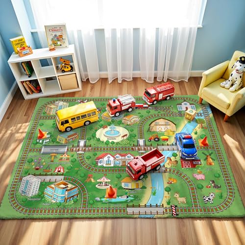 Nayoroom Kids Train Track Road Rug Resort Adventure Non-Slip 5 x 7 ft