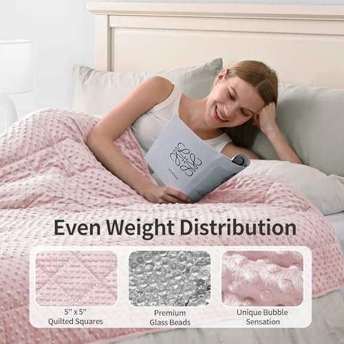 Image of Mr. Sandman Weighted Blanket for Adults Queen Size 15 lbs, Soft Cooling Heavy Minky Blanket for Sleep, Washable Throw Blanket with Glass Beads, 60 x 80 Inches, Blush Pink /Grey