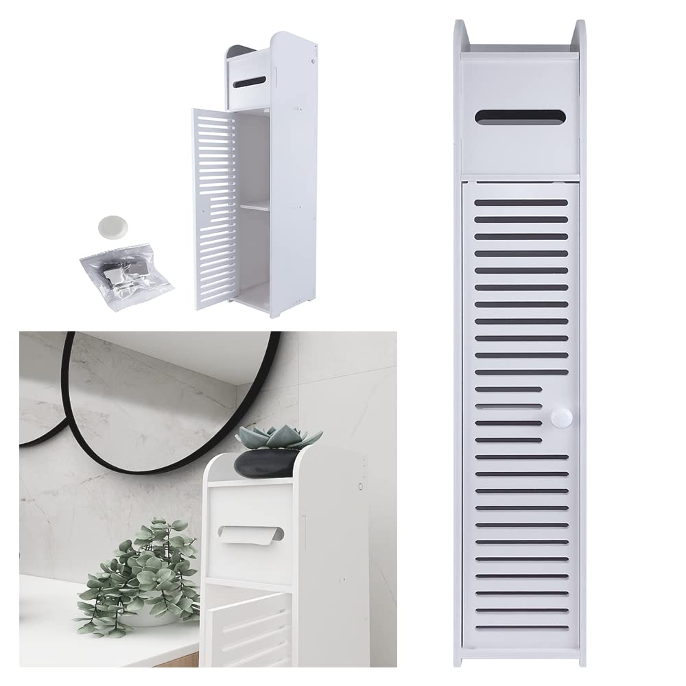 White Waterproof Bathroom Cabinets 2-Tier Side Storage Organizer Cabinet Cupboard for Bedroom Kitchen Hallway, with Easy to Install, 81cm Freestanding Bathroom Storage Unit with Compartment
