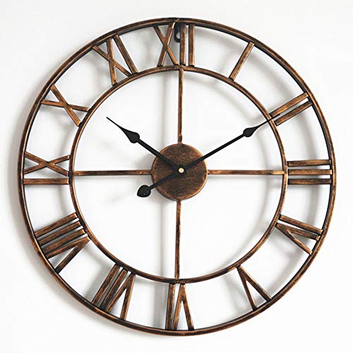 October Elf Reloj de Pared con Números Romanos 40 cm Vintage Silenciosos Reloj de Esqueleto de Metal No se Hace Tictac Sala de Estar Café Hotel Oficina Decoración para el Hogar Regalo (Bronce)