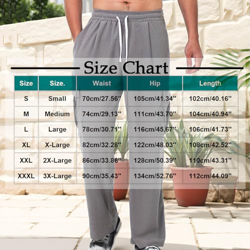 Mens Corduroy Straight Pants Casual Loose Fit Comfy Breathable Trouser Elastic Waist Drawstring2