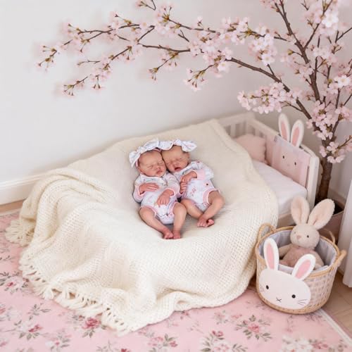 Realistische Reborn Babypuppen Zwillinge Mädchen 18 Zoll Real Life Babypuppe Silikon Vollkörper Vinyl, Schlafende Babys Puppe, Lebensecht Neugeborene Baby Zwillinge Puppen – Bild 5