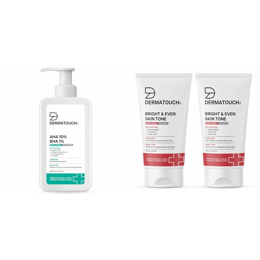 DERMATOUCH AHA 10% BHA 1% Body Lotion For Men and Women 200ml & Bright & Even Tone Face Wash with Niacinamide, Vitamin E and Kojic Acid-image-36