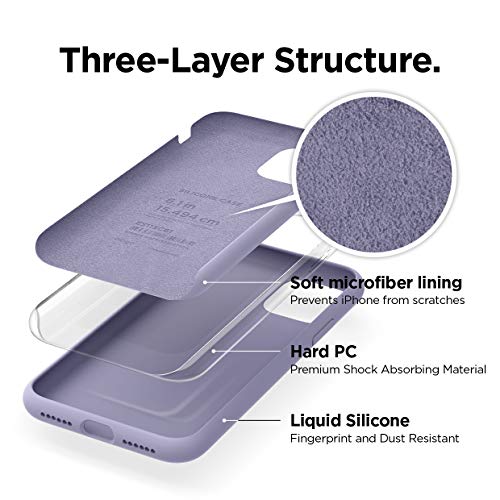 Image of elago Compatible with iPhone 11 Case, Liquid Silicone Case, Full Body Protective Cover, Shockproof, Slim Phone Case, Anti-Scratch Soft Microfiber Lining, 6.1 inch (Lavender Grey)