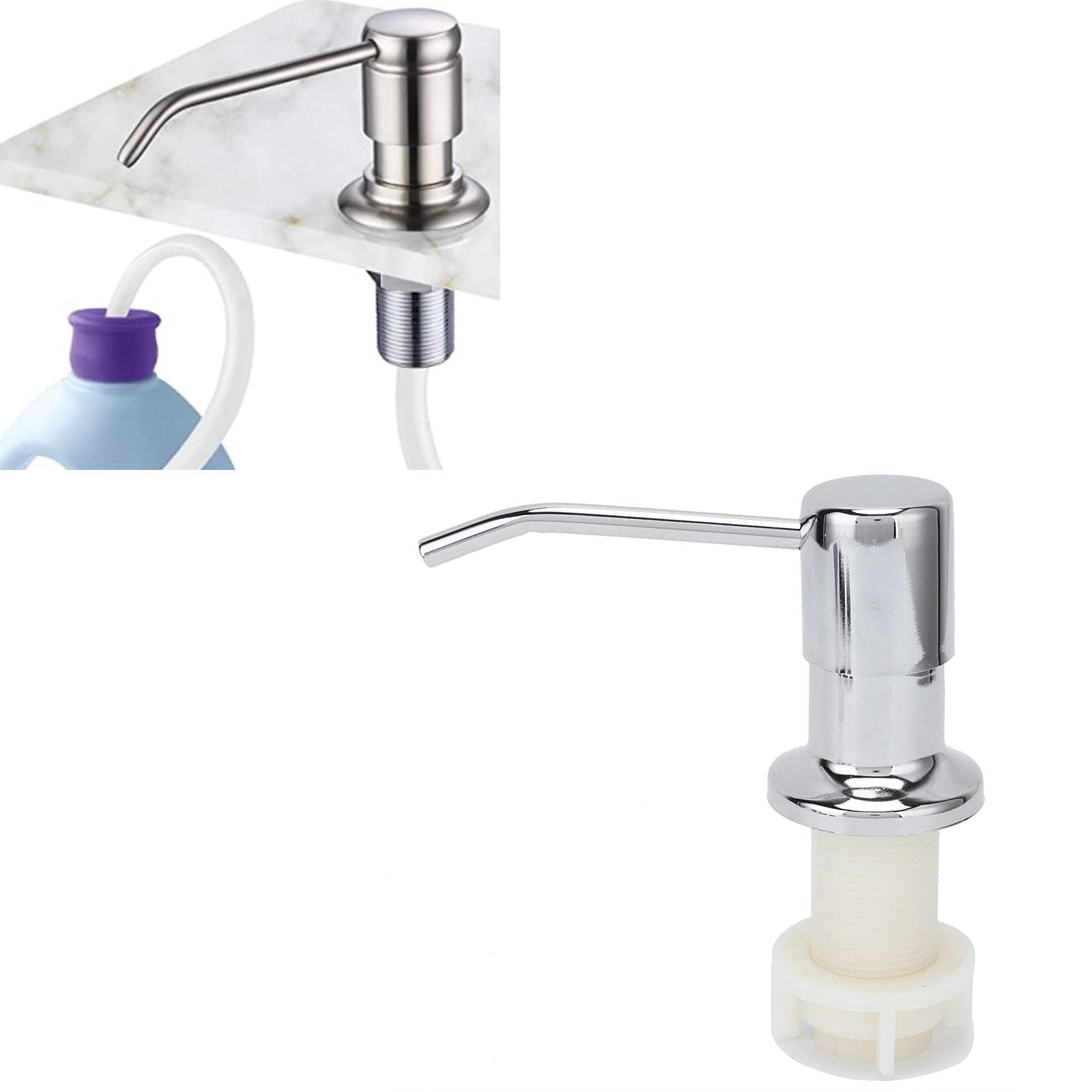 Dispensador de Jabón de Fregadero y Kit de Tubo de Extensión, Kit de Bomba de Jabón de Fregadero de Acero Inoxidable 304 Dispensador de Jabón de Cabeza de Tubo de Silicona para el Baño de la Cocina