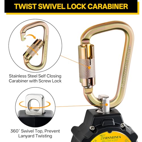 Image of TRSMIMA Retractable Lanyard Fall Protection: 6FT Webbing Self Retracting SRL Fall Arrest for Safety Harness Construction Workers