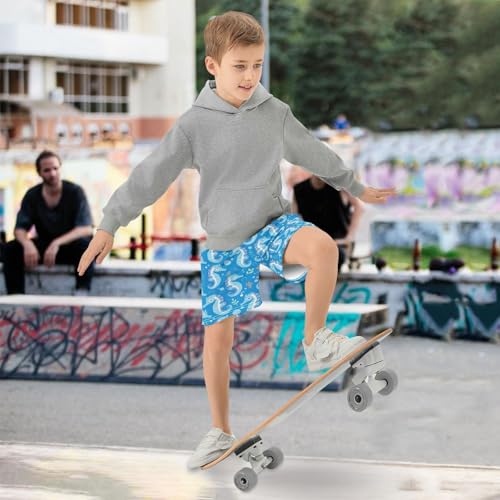 Boys Athletic Shorts with Pockets Blue Cartoon Seahorse Running Basketball Shorts for Youth Elastic Waist Size 7-82