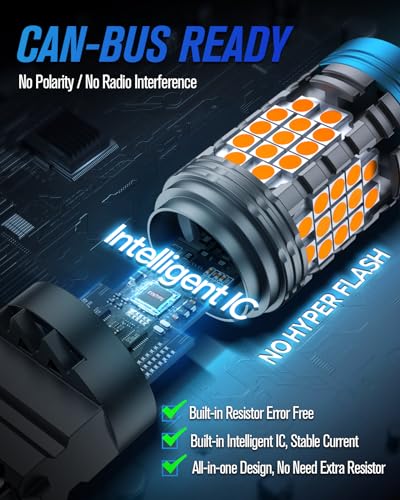 evntyps 3157 LED Bulb Amber Yellow,3157 LED Turn Signal Bulb With Built in Resistor CANBUS Error Free Anti Hyper Flash,3156 3157NA 3057 Front Rear Turn Signal Blinker Bulb With Turbo Fan,2 pcs - Image 3