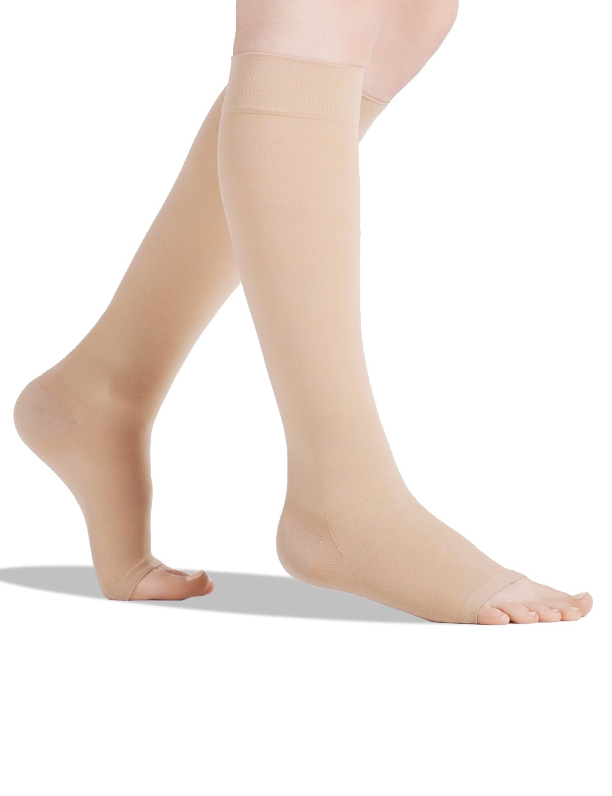 Rolxmed Medical Compression Socks Stockings 20-30 mmHg Graduated Support Knee High Hose for Women & Men Open Toe (1 Pair)(M, Beige)