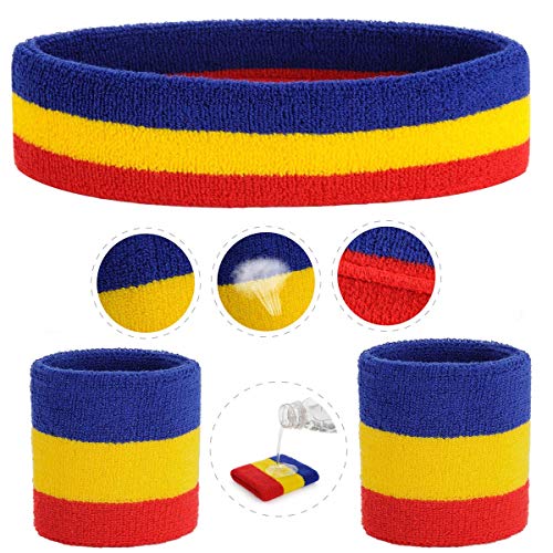 Image of ONUPGO Sweatband Set Sports Headband Wristband Set Sweatbands Terry Cloth Wristband Wrist Sweatband Headbands Moisture Wicking Sweat Absorbing Head Band
