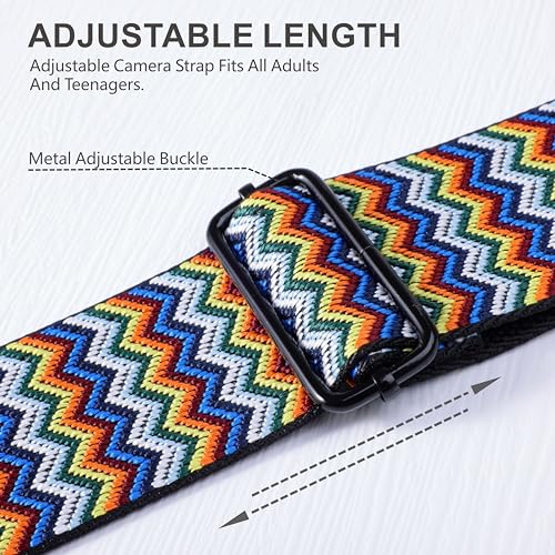 Image of Padwa Lifestyle Extra Long Adjustable Camera Strap for Photographers - 2 inch Wide Full Grain Cowhide Leather Ends Camera Straps with Quick Release for All Cameras,Binoculars(Rainbow Ripple)