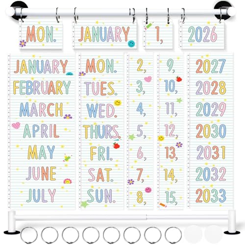 Magnetic Calendar Bulletin Board Set Flip Calendar with Magnetic Adjustable Holder Composition Classroom Decoration with 60 Date Cards for School Home Office Decor Supplies 2026 (Lined Notebook)