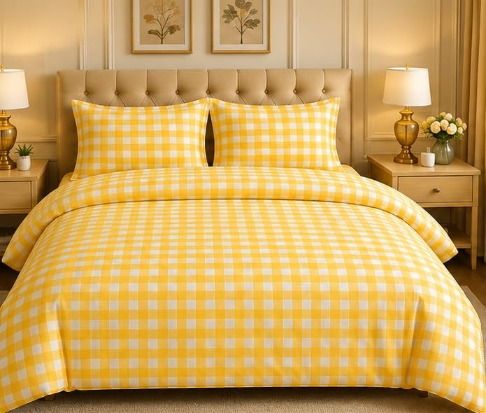 BHD Quilt Cover Glace Cotton Super Soft Duvet Cover Double Bed with Zipper Blanket Cover/Rajai Cover/Comforter Cover/Queen Size Glace Cotton for Home,Hotel, Guest House[90x100] inch Yellow-picture-12