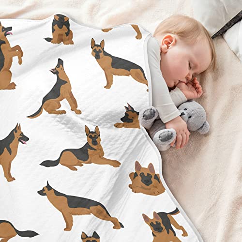 Image of Swaddle Blanket German Shepherd Dogs Cotton Blanket for Infants, Receiving Blanket, Lightweight Soft Swaddling Blanket for Crib, Stroller, Nursery Blankets, 30x40 in