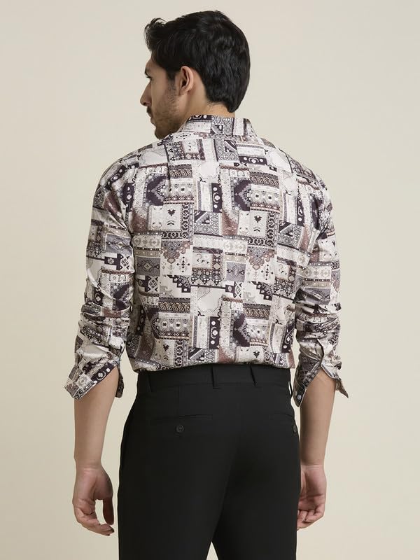 Image of Men's Printed Regular Fit Full Sleeves Cotton Formal Shirt