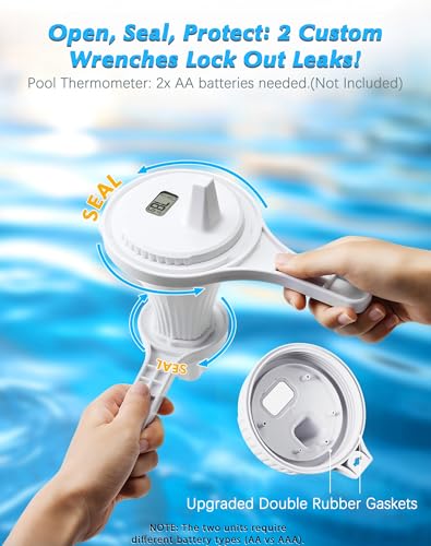 Image of Wireless Pool Thermometer Floating Easy Read, Water Temperature Monitor | IPX8 Waterproof Digital Thermometer, Instant Display with 2 Sealing Wrenches for Swimming Pool, Spa, Hot Tub, Cold Plunge