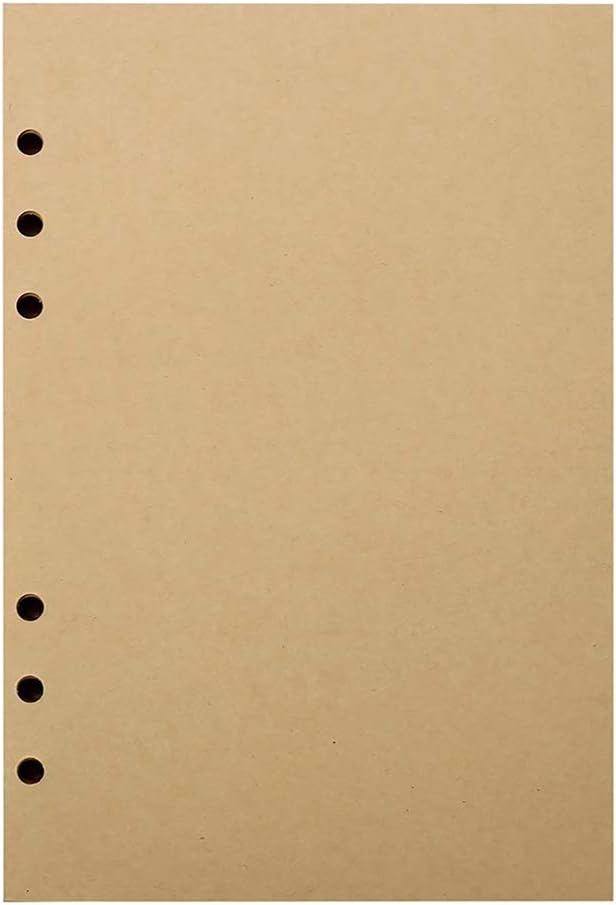 Notebook Refill Blank/Plain, 6 Hole Insert for XUAN Leaf Journal, Refillable Page for 6-Ring Binder Travel Diary Organizer Sketchbook, Unlined Unruled Paper A6-A5/ Personal Size 17 x 10.5 Brown/Kraft