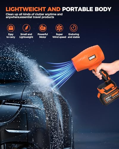 Leaf Blower Cordless with Battery and Charger,800,000 RPM,Extended Nozzle,Lightweight Handheld Design,Blower for Patio Cleaning,car Blowing Water,Blowing Leaves and Dust(Burnt Orange)