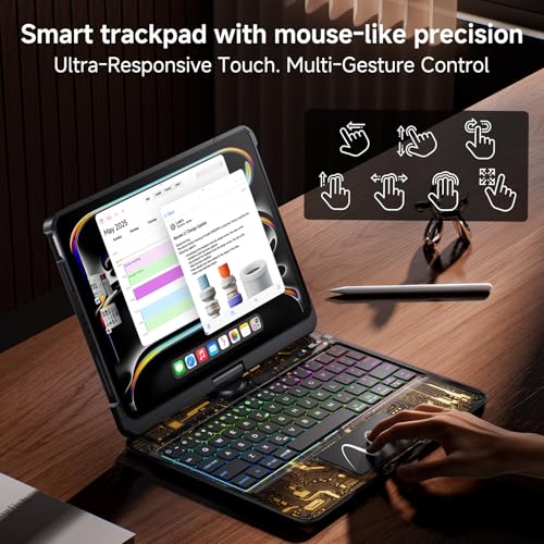 Image of Clear Wireless Keyboard Case for iPad Pro 13 Inch M5 /M4 2025 /2024 with Pencil Holder & Multi-Touch Trackpad, Visible PCB High-Tech Style, 3-Brightness & 7-Color Backlight, 360 Rotatable,Black