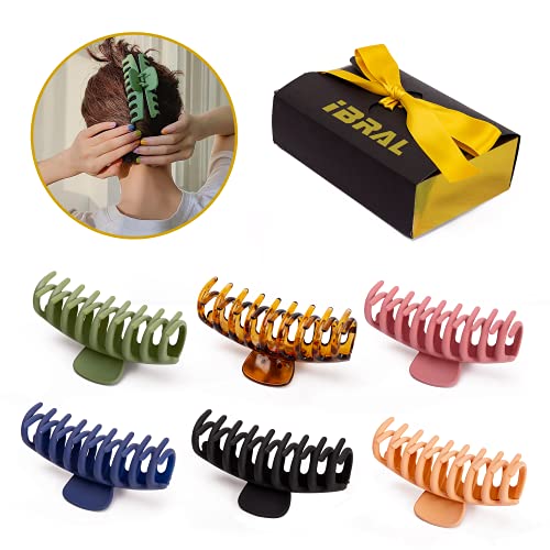 IBRAL 6 PCS Assorted HAIR CLAW CLIPS 4.33 Inch| Smudge Free Matt Finish Clips | Premium GIFT PACK | Strong Hold Matte Hair Clips for Thin and thick Hair, 6 Colorful Banana Hair Accessories,(6 Colors Available)